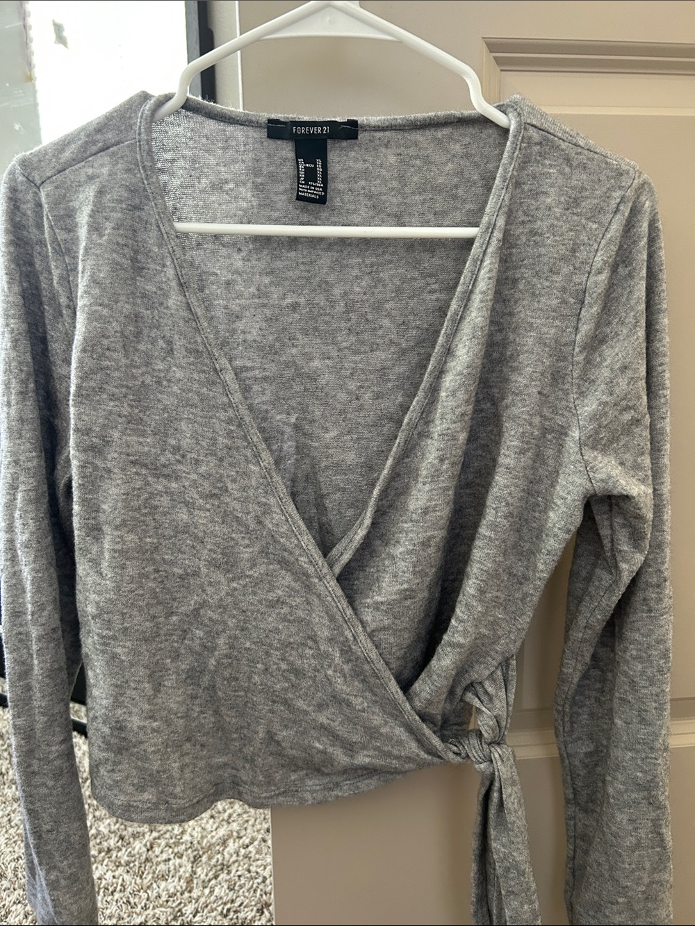 Forever 21 Light Grey Wrap Crop Top with Side Tie